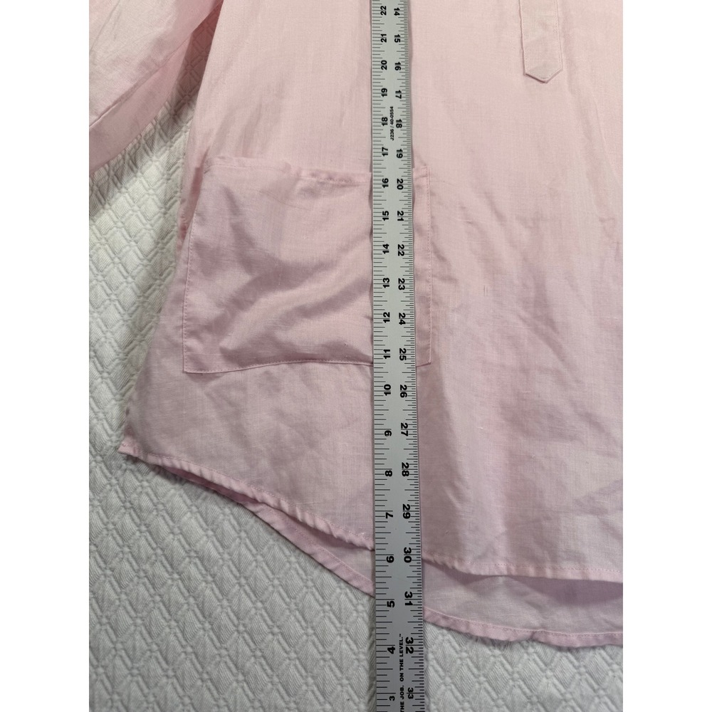 August Silk Womens M Pink 100% Linen Tunic Blouse Long Sleeve Roll Tab Pockets - Picture 5 of 7